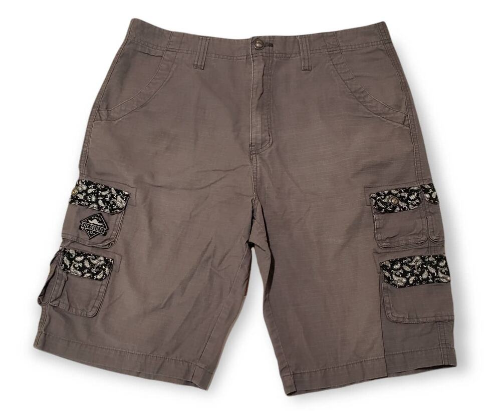 Fly Society Gray w. Black & White Floral Trim Multi Pocket Cargo Shorts Size 34